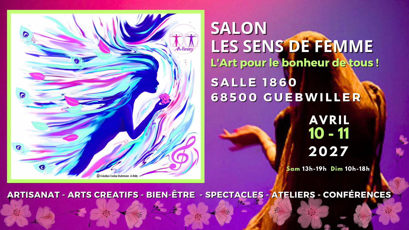 EVENEMENT AVRIL 2027 BANNIÈRE SALON LES SENS DE FEMME 19 et 20 JUILLET SALLE 1860 GUEBWILLER