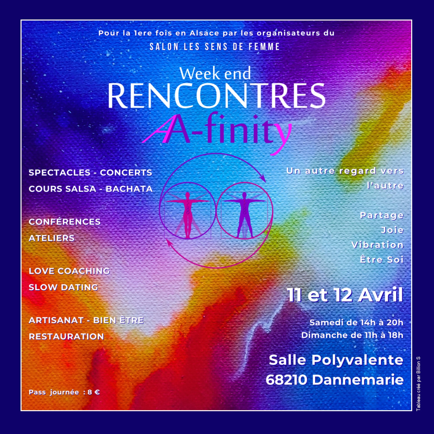 AFFICHE CARREE BANNIÈRE SALON LES SENS DE FEMME 19 et 20 JUILLET SALLE 1860 GUEBWILLER